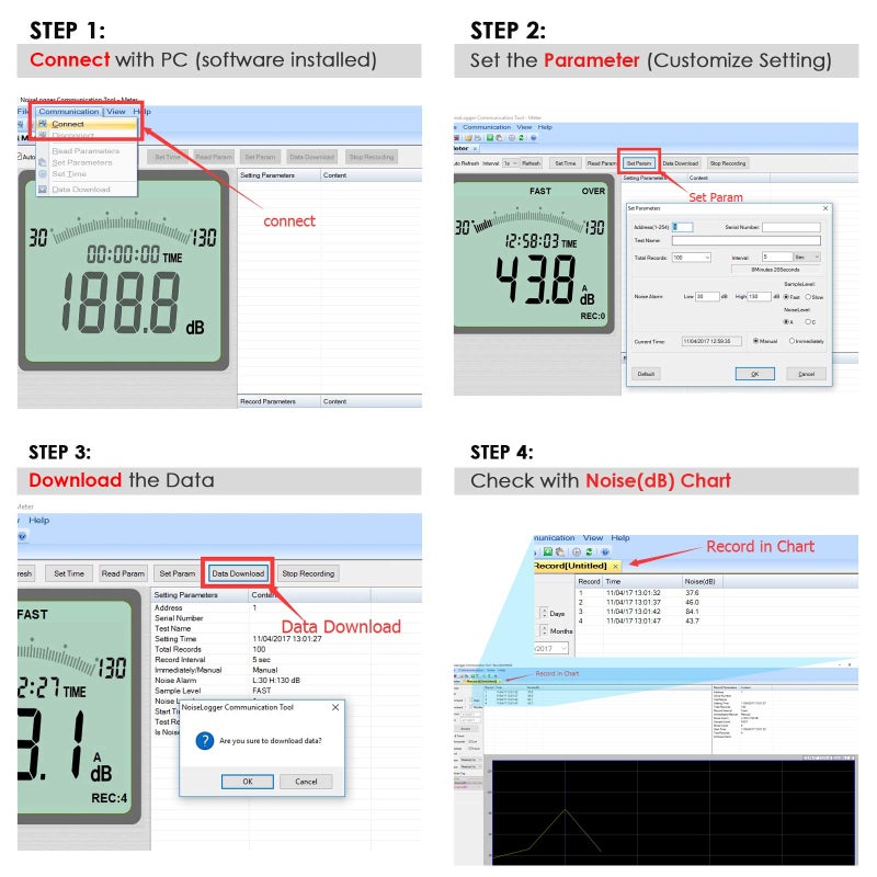 DANOPLUS Decibel Meter Sound Level Meter with Data Logging, High Accuracy dB SPL Meter with LCD Backlight, Real-time Display, 30-130 dB Range, Connect Software in PC - Image 4